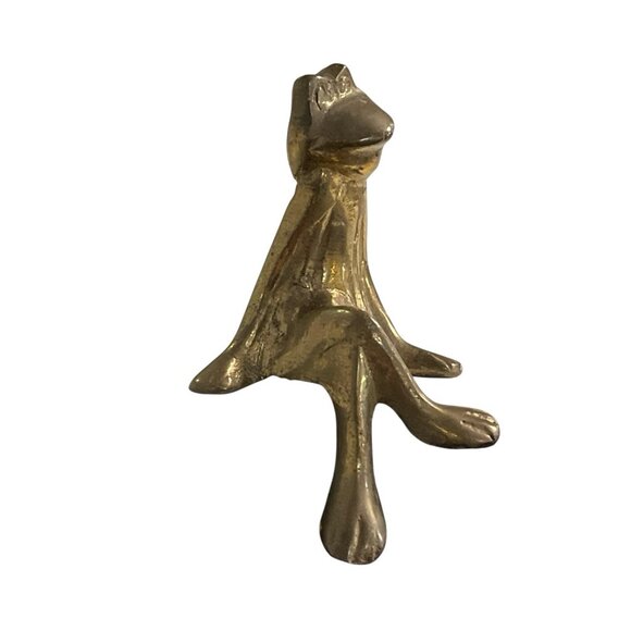 Vintage MCM Solid Brass Frog Shelf Sitter Figurine Smiling Made in Korea 3" Tall - Picture 9 of 10